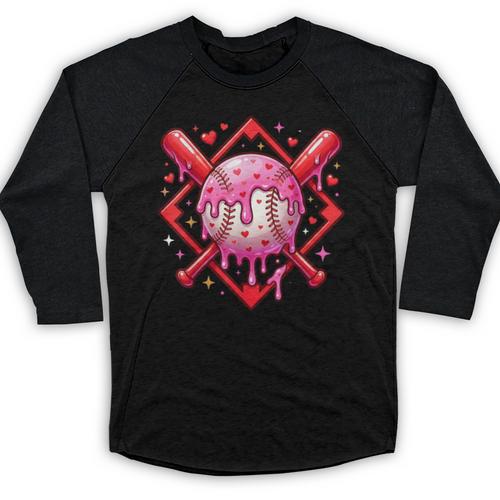 Valentines Day Baseball Boys Ice Cream Drip Heart Youth Kids Baseball Raglan Shirt - Sportilla