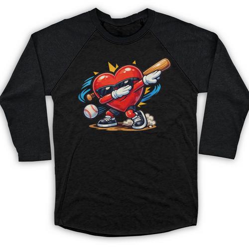 Valentines Day Baseball Dabbing Red Heart Love Boys Baseball Raglan Shirt - Sportilla