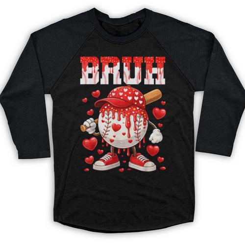 Valentines Day Baseball Drip Boys Bruh Ice Cream Toddler Kid Baseball Raglan Shirt - Sportilla
