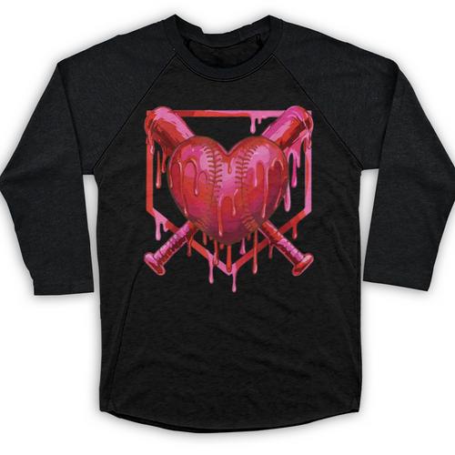 Valentines Day Baseball Red Heart Dab Boys Girls Kids Baseball Raglan Shirt - Sportilla