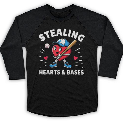 Valentines Day Baseball Stealing Hearts Bases Boys Kids Men Baseball Raglan Shirt - Sportilla