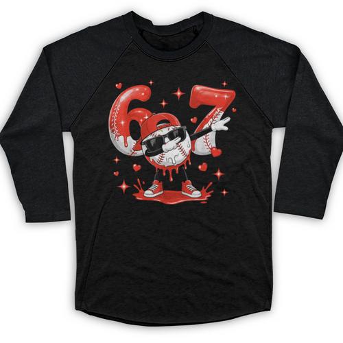 Valentines Day Six Seven Baseball 6 7 Meme Dab Heart Boys Baseball Raglan Shirt - Sportilla