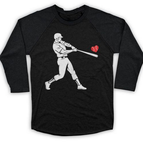 Valentines US Baseball Player Silhouette Heart Baseball Raglan Shirt - Sportilla