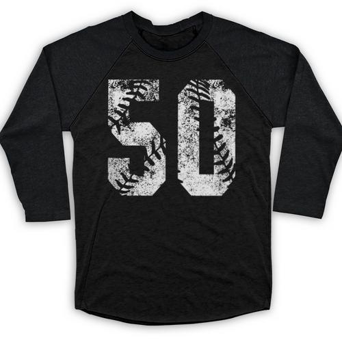 Vintage Baseball Number 50 Jersey Player Uniform Baseball Raglan Shirt - Sportilla