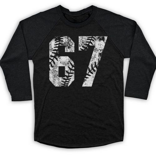 Vintage Baseball Number 67 Jersey Player Uniform Baseball Raglan Shirt - Sportilla