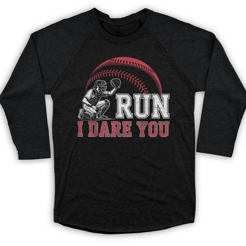 Vintage Humor Baseball Apparel Run I Dare You Baseball Raglan Shirt - Sportilla