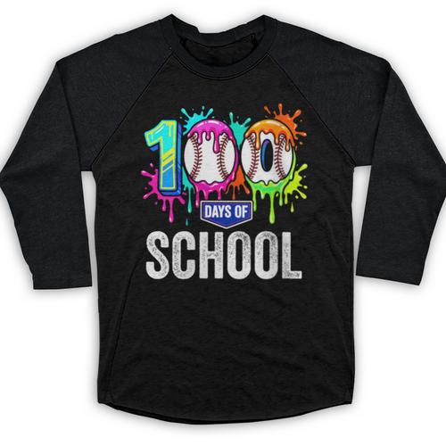 Women's 100 Days Of School Dripping Baseball Boys Kids Teacher Baseball Raglan Shirt - Sportilla