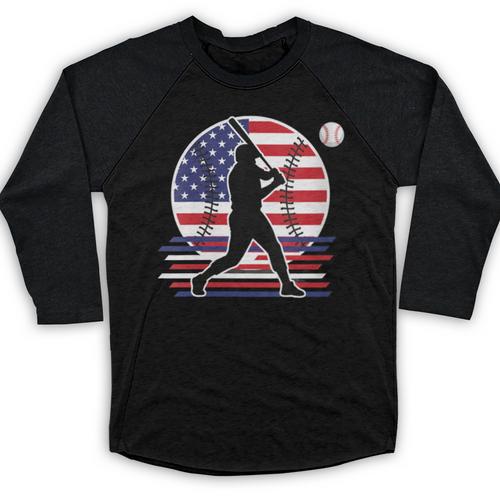 Women's Batter Patriotic American Flag Baseball Silks Baseball Raglan Shirt - Sportilla