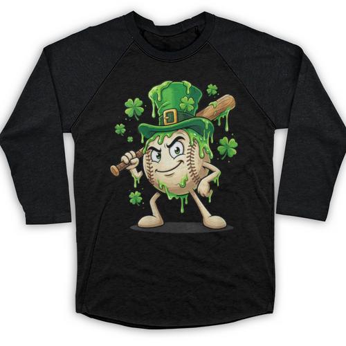 Women's St Patricks Day Baseball Leprechaun Shamrock Player Boys Kid Baseball Raglan Shirt - Sportilla