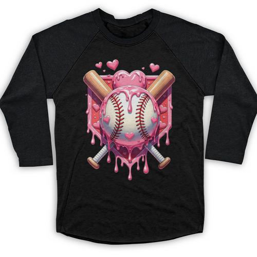 Women's Valentines Day Baseball Boys Ice Cream Drip Heart Youth Kids Baseball Raglan Shirt - Sportilla