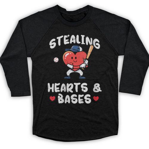 Women's Valentines Day Baseball Stealing Hearts Bases Boys Kids Men Baseball Raglan Shirt - Sportilla