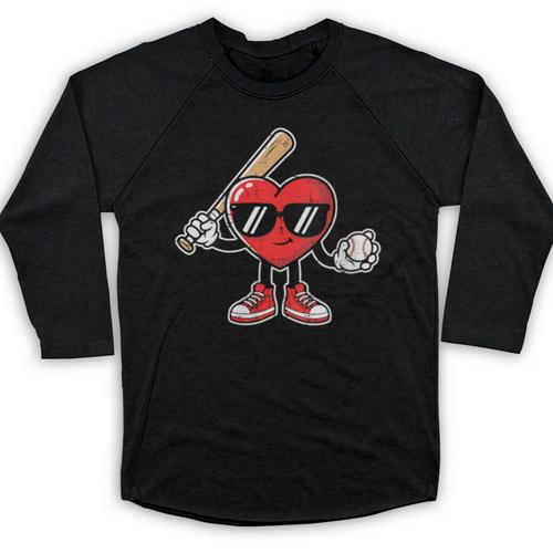 Women's Valentines Day Heart Baseball Player Sports Boys Kids Men Baseball Raglan Shirt - Sportilla