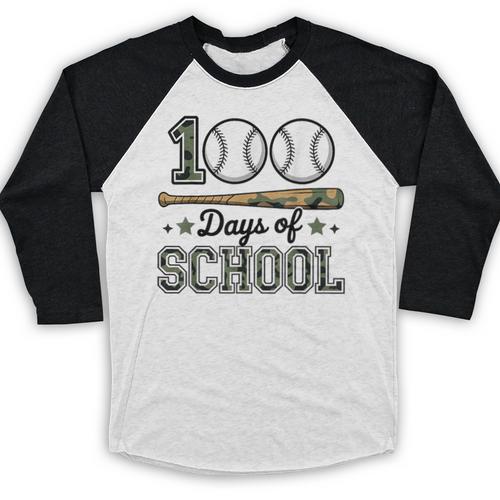 100 Days Of School Baseball Camo Boys School Teacher Baseball Raglan Shirt - Sportilla