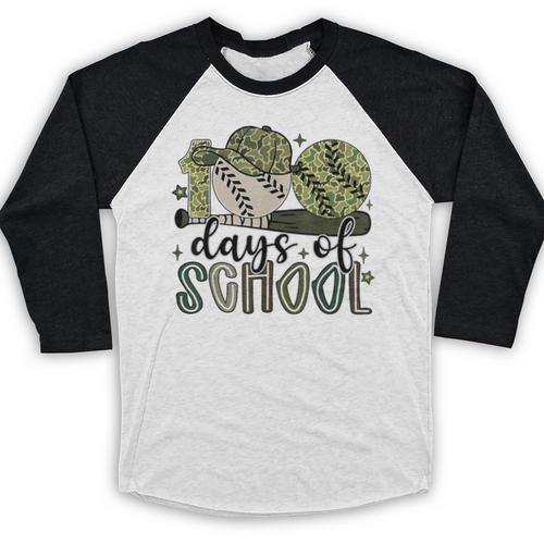 100 Days Of School Baseball Camo Cap Kids Boys 100th Day Baseball Raglan Shirt - Sportilla