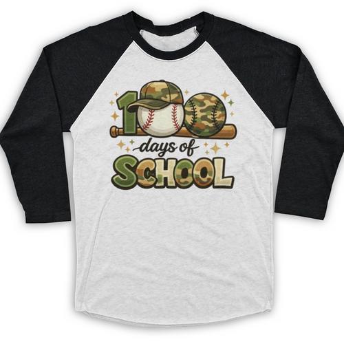 100 Days Of School Baseball Camo School Teacher Boy Baseball Raglan Shirt - Sportilla