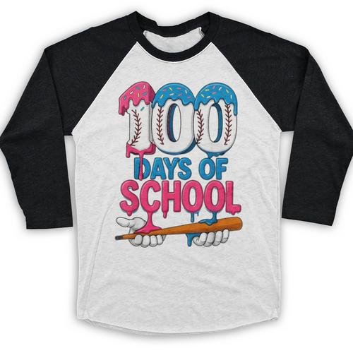 100 Days Of School Baseball Drip Bat 100th Day Of School Boy Baseball Raglan Shirt - Sportilla