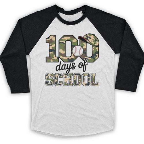 100 Days Of School Camo Baseball Camouflage For Kids Baseball Raglan Shirt - Sportilla