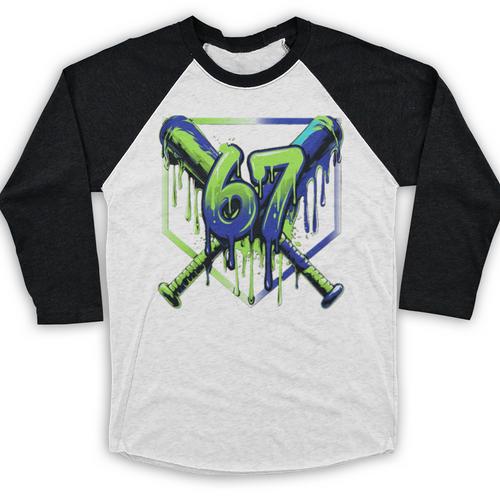 67 Baseball Drip Effect Urban Tee Style 6-7 Meme Graphic Premium Tri-Blend Baseball Raglan Shirt - Sportilla