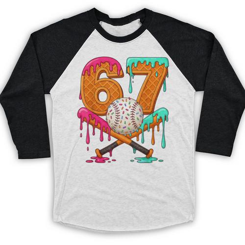 67 Ice Cream Drip Baseball Number 67 Player 67th Birthday Baseball Raglan Shirt - Sportilla