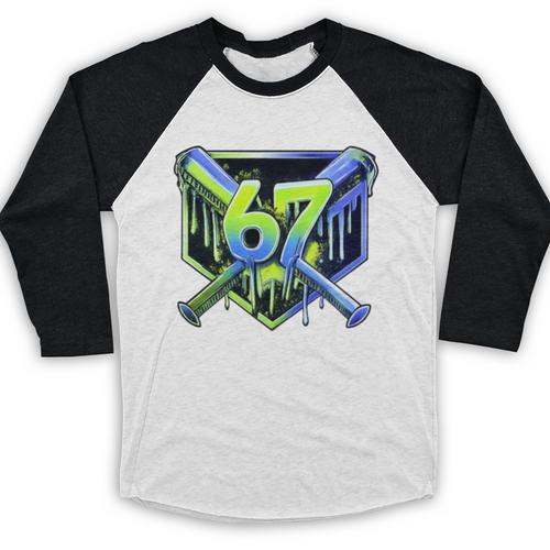 Awesome 67 Baseball Drip Effect Baseball 6-7 Meme Graphic Premium Tri-Blend Baseball Raglan Shirt - Sportilla