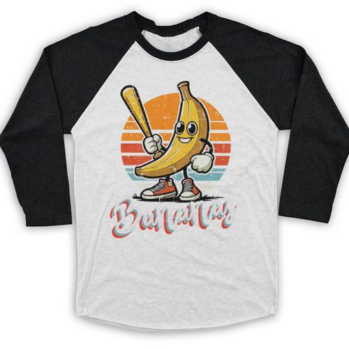 Bananas Baseball Sunset Retro Fruit Sports Boys Kids Men Premium Tri-Blend Baseball Raglan Shirt - Sportilla
