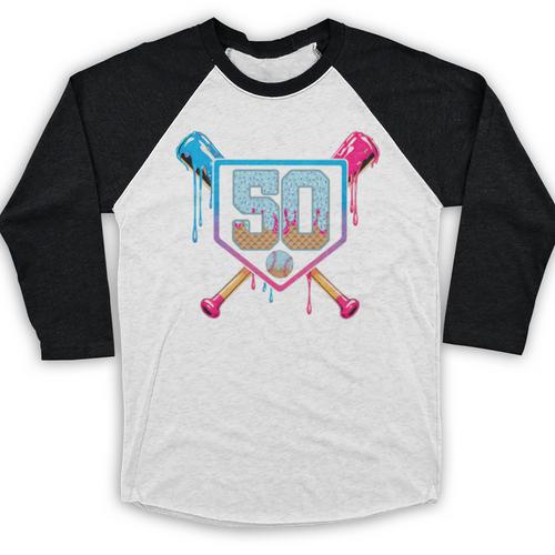 Baseball 50 Year Old Ice Cream Drip 50th Birthday Number 50 Baseball Raglan Shirt - Sportilla