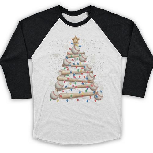 Baseball Christmas Tree Light Xmas Tees Boys Kids Men Baseball Raglan Shirt - Sportilla