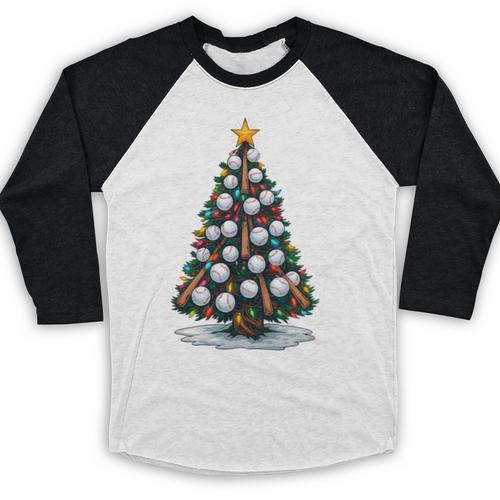 Baseball Christmas Tree Men Boys Youth Santa Sports Baseball Raglan Shirt - Sportilla
