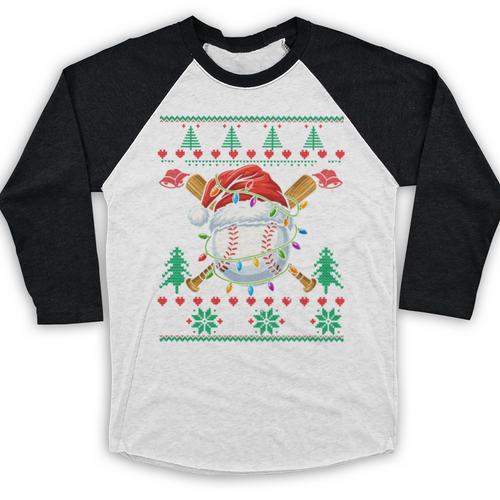 Baseball Christmas Ugly Sweater Santa Sport Men Kids Baseball Raglan Shirt - Sportilla