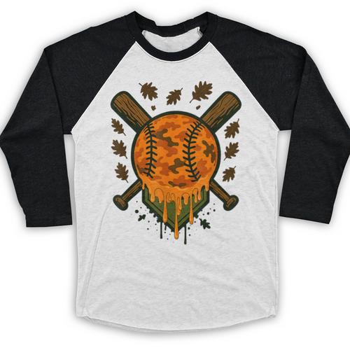 Baseball Drip Ice Cream Dripping Blaze Hunter Orange Camo Baseball Raglan Shirt - Sportilla