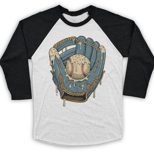 Baseball Drip Ice Cream Glove With Sprinkles And Ball Youth Premium Tri-Blend Baseball Raglan Shirt - Sportilla