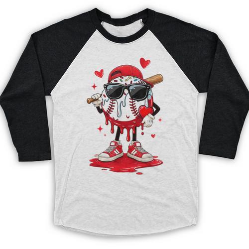 Baseball Drip Ice Cream Sunglasses Boys Youth Kids Valentine Baseball Raglan Shirt - Sportilla