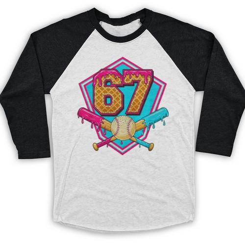 Baseball Drip Jersey Number 67 For Players & 67th Birthday Premium Tri-Blend Baseball Raglan Shirt - Sportilla