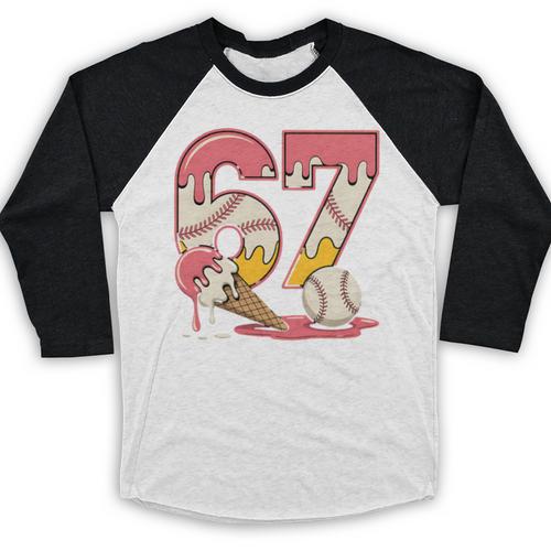 Baseball Drip Number 67 Player Ice Cream Or 67th Birthday Baseball Raglan Shirt - Sportilla