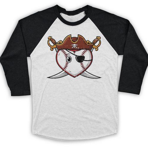 Baseball Heart Pirate Hat Crossed Swords Men Boys Kids Youth Premium Tri-Blend Baseball Raglan Shirt - Sportilla