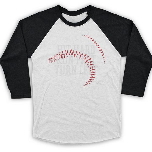 Baseball Hit Hard Run Fast Turn Left Men Boys Kid Teen Youth Premium Tri-Blend Baseball Raglan Shirt - Sportilla