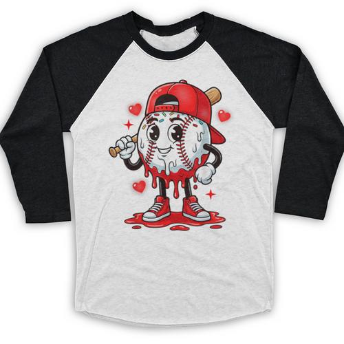 Baseball Ice Cream Valentine Dripping Game Day Men Boys Kids Baseball Raglan Shirt - Sportilla
