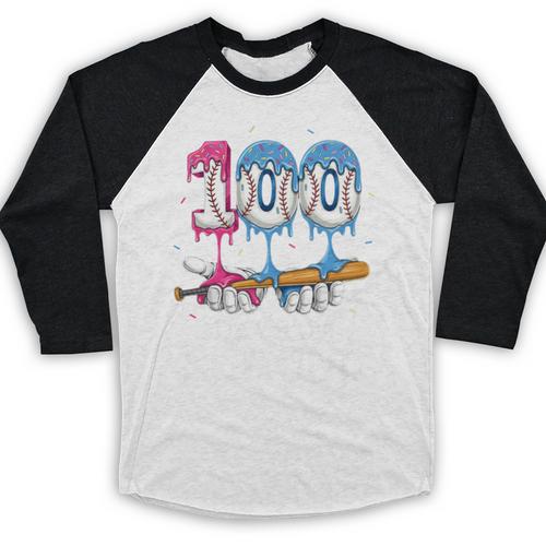 Baseball Player 100 Days Of School Sports Ice Cream Drip Premium Tri-Blend Baseball Raglan Shirt - Sportilla