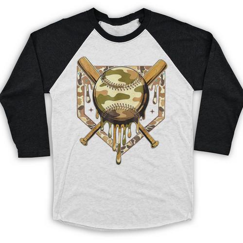 Camo Baseball Dripping Military Camouflage Sports Men Boy Baseball Raglan Shirt - Sportilla