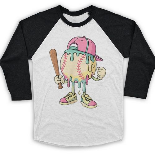 Cute Baseball Ice Cream Drip For Girls & Boys 2 Sides Baseball Raglan Shirt - Sportilla