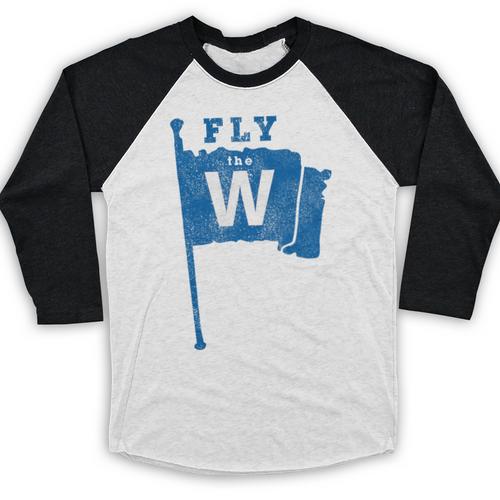 Fly The W Chicago Baseball Winning Flag Distressed Premium Tri-Blend Baseball Raglan Shirt - Sportilla