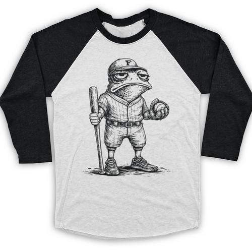Frog Basketbal Men Women Grumpy Frog Playing Baseball Baseball Raglan Shirt - Sportilla
