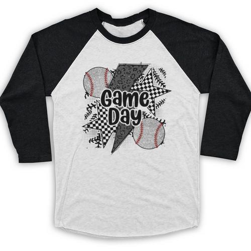 Game Day Baseball Retro Checkered Baseball Baseball Raglan Shirt - Sportilla