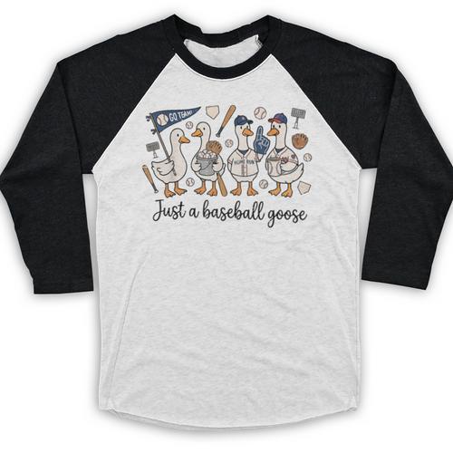 Game Day Just A Baseball Goose Cute Duck Team Sports Baseball Raglan Shirt - Sportilla