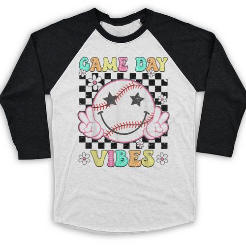 Game Day Vibes Softball Baseball Groovy Game Day Girls Women Baseball Raglan Shirt - Sportilla
