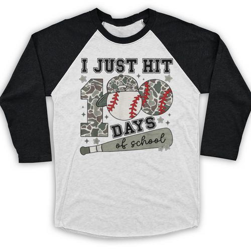 I Just Hit 100 Days Of School Camo Baseball 100 Days Smarter Baseball Raglan Shirt - Sportilla