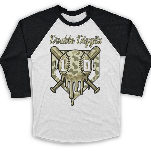 Old School Camo Baseball Drip Double Digits 10th Birthday Baseball Raglan Shirt - Sportilla
