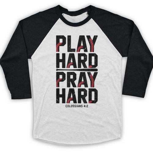 Play Hard Pray Hard Youth Boy Christian Baseball Jesus Baseball Raglan Shirt - Sportilla