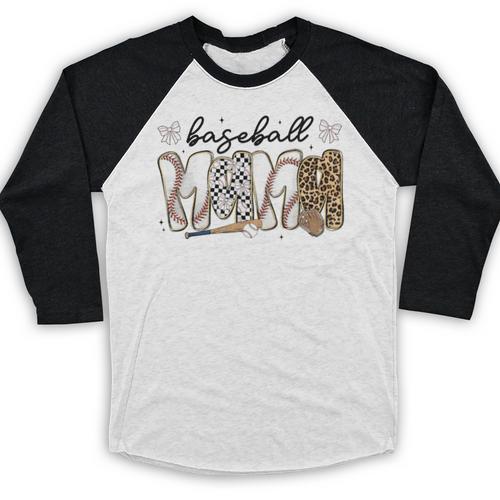 Preppy Baseball Mama Coquette Bow Game Day Mom Mother Baseball Raglan Shirt - Sportilla