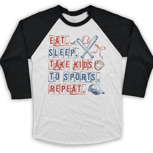 Retro Eat Sleep Take Kids To Sports Repeat Game Day Baseball Baseball Raglan Shirt - Sportilla